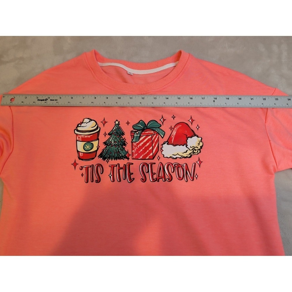 Tis The Season Christmas Sweatshirt Coral Pink Medium Holiday Graphic - Picture 9 of 9